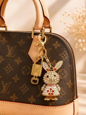 Authentic Louis Vuitton Gold Lock 🔒 Unbranded Rhinestone Bunny Rabbit Keychain